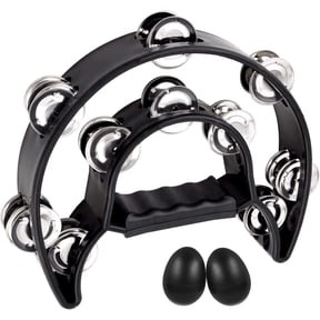 EASTROCK Tambourine Percussion Instrument for Adults Party/celebrations/Church,Steel Jingles & ABS Frame Hand Drum,Black