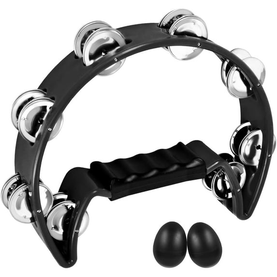 EASTROCK Tambourine with Single Row Steel Jingles Hand Held Percussion for KTV & Stage Performance,Black