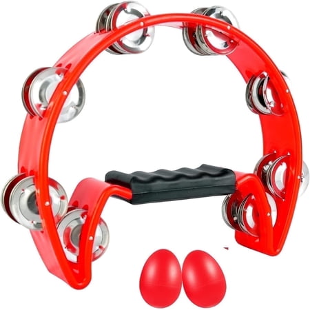EASTROCK Tambourine Percussion Instrument Single Row Steel Jingles & ABS Frame Hand Drum for Adults Party/Music Class/Church,3Pcs,Red