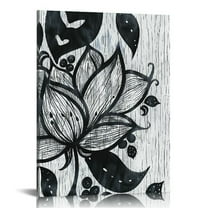 EastSmooth Abstract Lotus Flower Canvas Wall Art Zen Floral Prints Vintage Bedroom Yoga Room Black and Grey Decorations 12x16 in