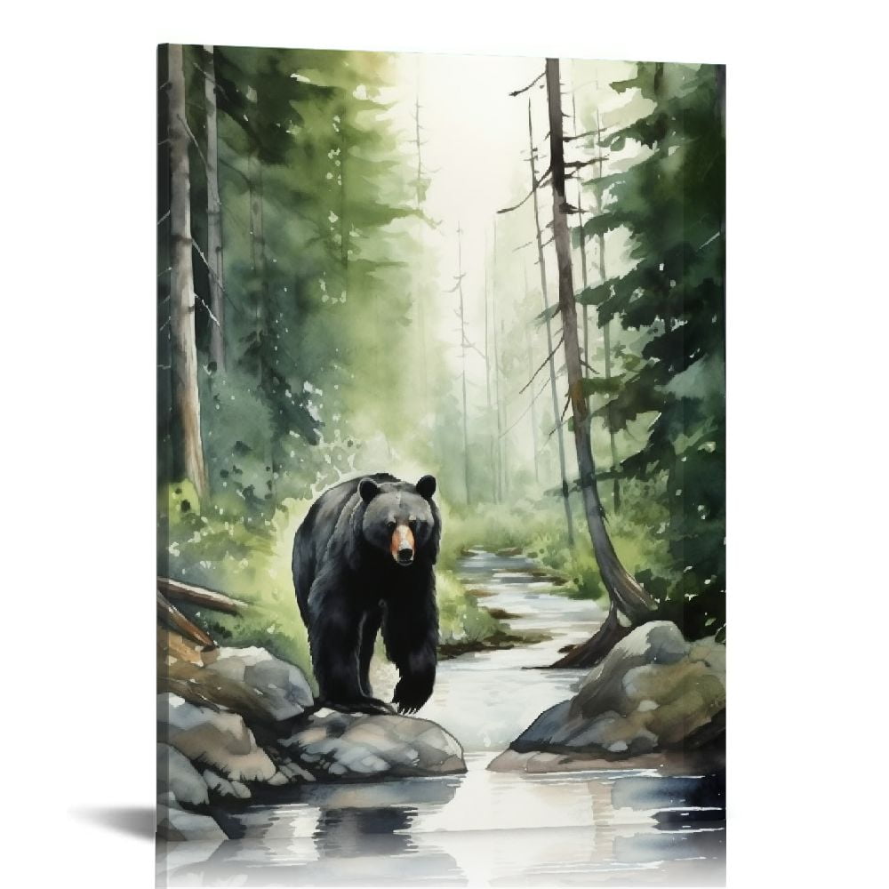 EastSmooth Animal Arts Large Living Room Wall Decor Canvas Wall Art Black Bear Animal Painting Picture Wall Art​ For Living Room Decor Artwork Modern Home Bedroom Wall Decoration