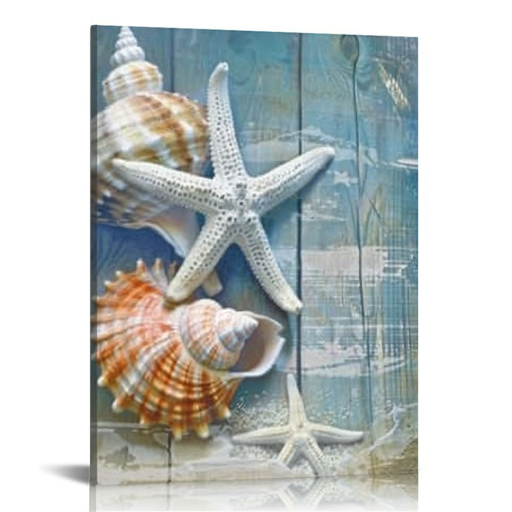 EastSmooth Bathroom Blue Ocean Picture Palm Tree Coastal Conch Seashell