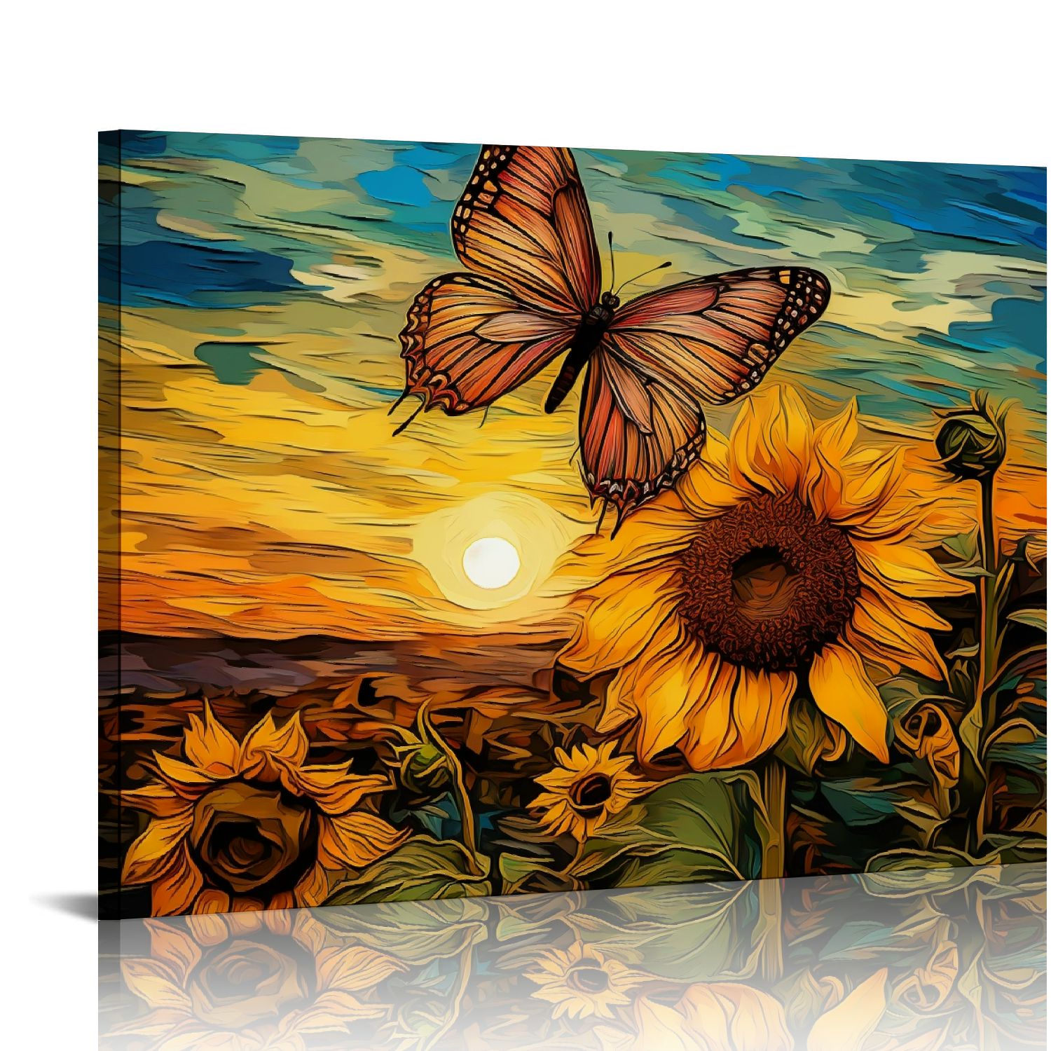 EastSmooth Bathroom Decor Sunflower Canvas Wall Art Blue Butterfly ...