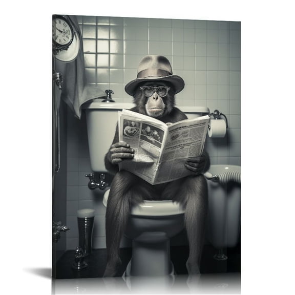 EastSmooth Bathroom Decor Wall Art - Cute Funny Bathroom Decor - Monkey Chimp Bathroom Pictures - Bath Wall Art - Powder room - Gray Bathroom Accessories Decorations - Restroom Sign