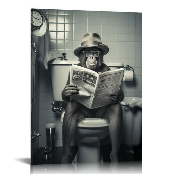 EastSmooth Bathroom Decor Wall Art - Cute Funny Bathroom Decor - Monkey Chimp Bathroom Pictures - Bath Wall Art - Powder room - Gray Bathroom Accessories Decorations - Restroom Sign