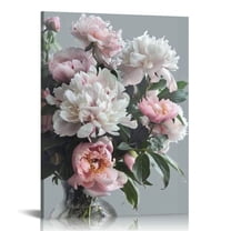EastSmooth Bedroom Flower Canvas Wall Art - Blush Pink Peony Gallery Paintings Elegant Blossom Floral Picture Artwork Botanical Photography Prints on Gray Wrapped Canvas for Modern Living Room Office