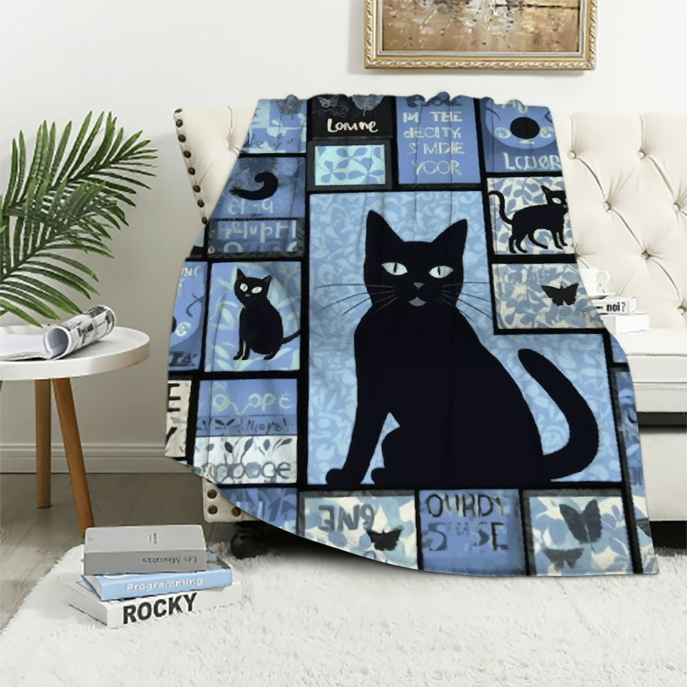 EastSmooth Black Cat Blanket Soft Cozy Kawaii Kitten Cat Plush Throw ...