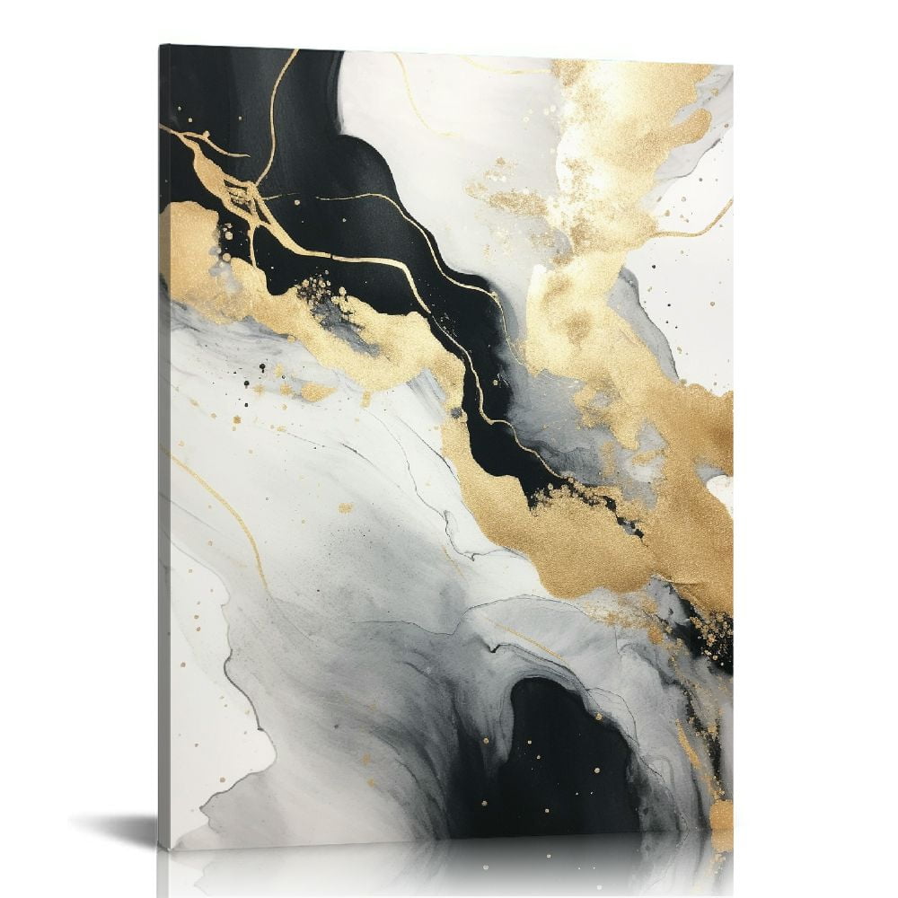 EastSmooth Black and Gold Abstract Wall -Art Decor- Black and White ...