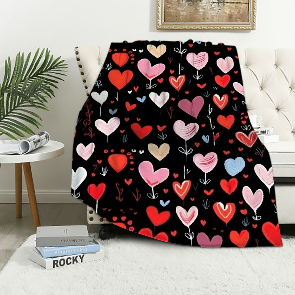 EastSmooth Black Happy Valentines Day Decorative Throw Blanket King