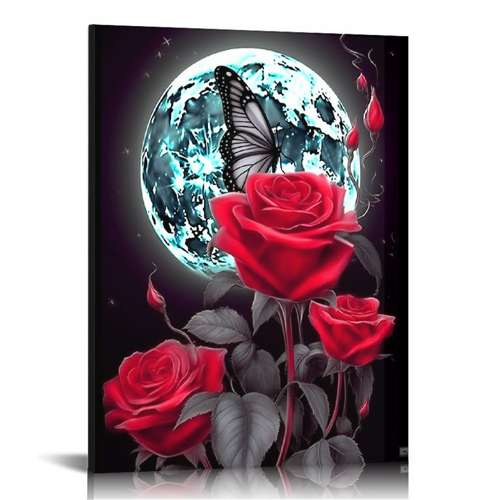 EastSmooth Black and White Wall Art Red Rose Blue Butterfly Canvas Wall ...