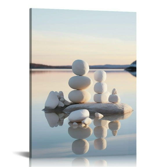 EastSmooth  Black and White Zen Wall Art Stones in Water Pictures Print on Canvas for Bathroom Yoga Meditation Spa Room Living Room Bedroom Wall Decorations Framed