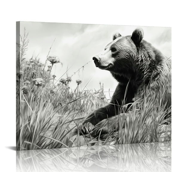 EastSmooth Black and White Animal Wall Art Forest Bear Picture Painting Modern Artwork Framed Home Kitchen Office Decor