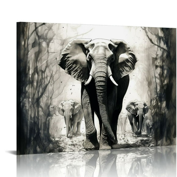 Black White Elephant Wall Art
