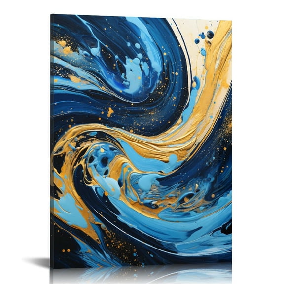 EastSmooth Blue and Gold Abstract Wall Art Blue Abstract Canvas Art Blue Fantasy Wall Art Gold Foil Abstract Painting Blue and White Abstract Poster Blue and Gold Marble Wall Decor for Bedroom