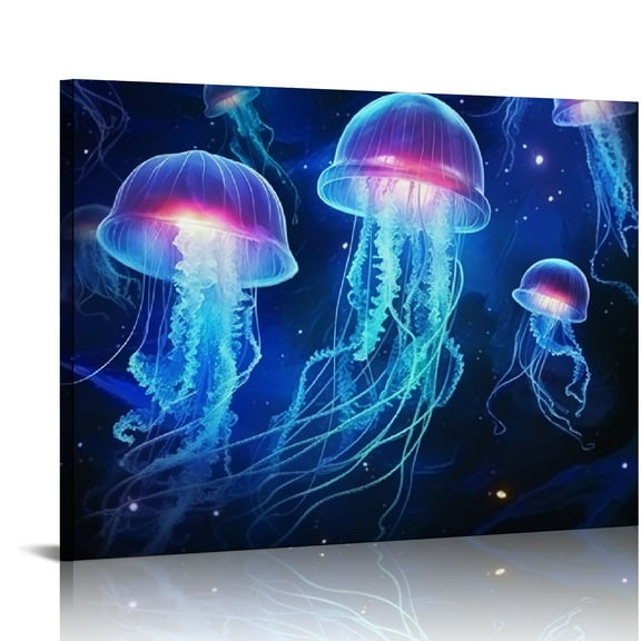 QCPP  Blue Jellyfishes Canvas Wall Art - Marine Life Pictures for Wall Decor Ocean Underwater World Canvas Painting Sea Scenery Canvas Print Artwork for Living Room Home Office Decoration