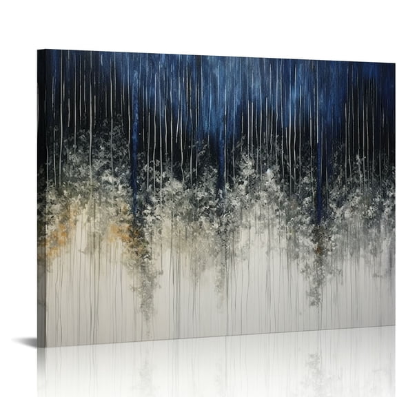EastSmooth  Blue &amp; Silver Canvas Wall Art, Painted Abstract Painting Wall Art on Canvas, Indigo Wall Picture Painting for Living Room Sofa Decoration