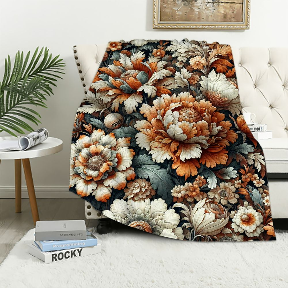 EastSmooth Boho Floral Botanical Throw Blankets, Mid Century Morden