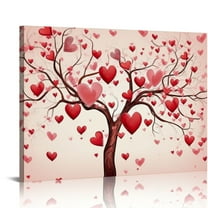 EastSmooth Canvas Print Wall Art for Home Living Room Bedroom Decor Happy Valentine's Day Love Heart Tree Pink Painting Artwork on Canvas Stretched and Framed Ready to Hang