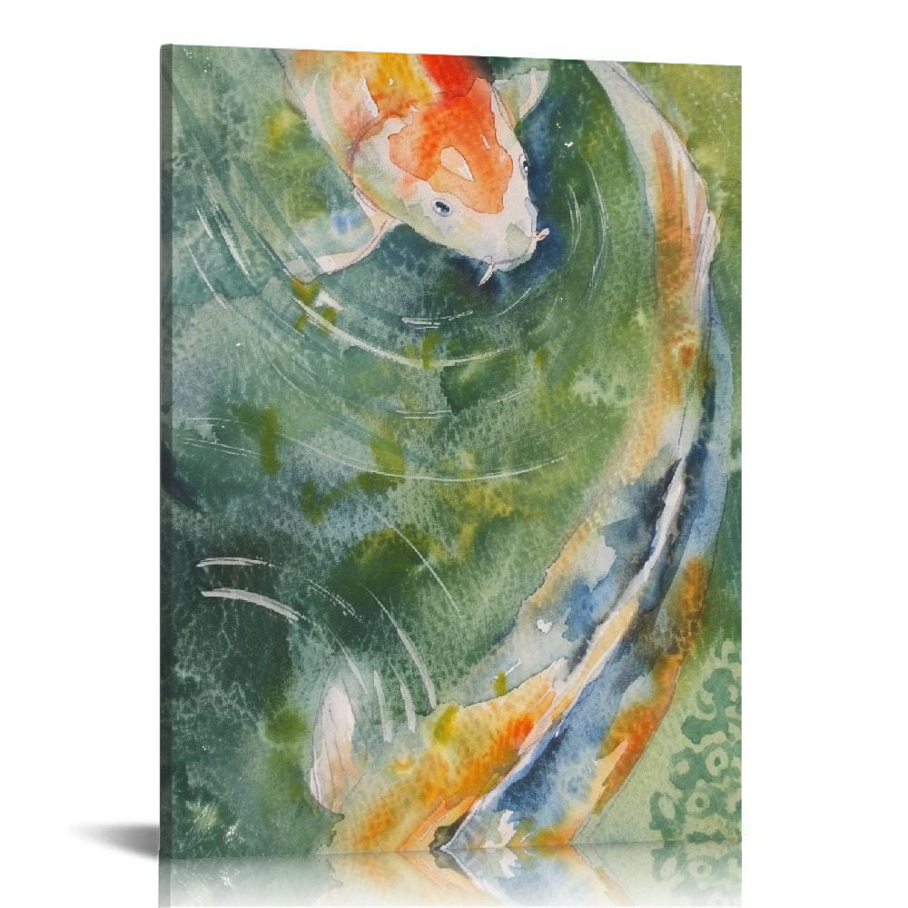 EastSmooth Canvas Print Wall Art Watercolor Japanese Koi Fish & Water ...