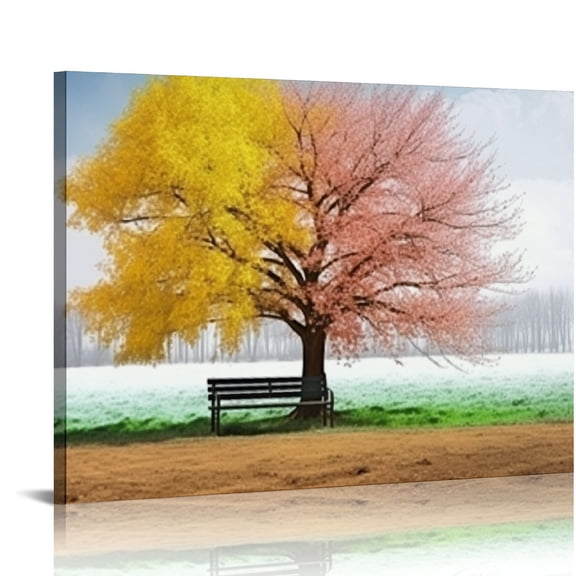 EastSmooth  Canvas Prints Wall Art Decor Large Four Seasons Tree Picture Spring Summer Autumn Winter Tree Painting Artwork for Dining Room Kitchen Home Decor Stretched and Framed Ready to Hang