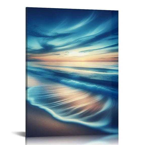 EastSmooth Canvas Wall Art Beach Sunset Ocean Waves Wall Decor Modern Seascape Canvas Artwork Contemporary Nature Pictures Giclee Prints Framed Ready to Hang for Home Decoration