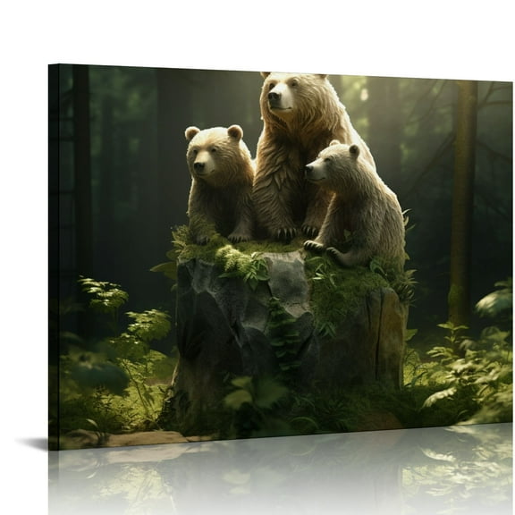 EastSmooth Canvas Wall Art Black Bears Playing on Fallen Broken Trees Prints Paninting Modren Home Living Room and Bedroom Decor HD Poster Stretched and Framed Brithday Gifs Ready to Hang