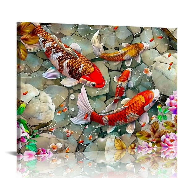 EastSmooth Canvas Wall Art Lucky Nine Koi Fish Home Decor Feng Shui Koi Fish Picture Printed on Canvas Framed