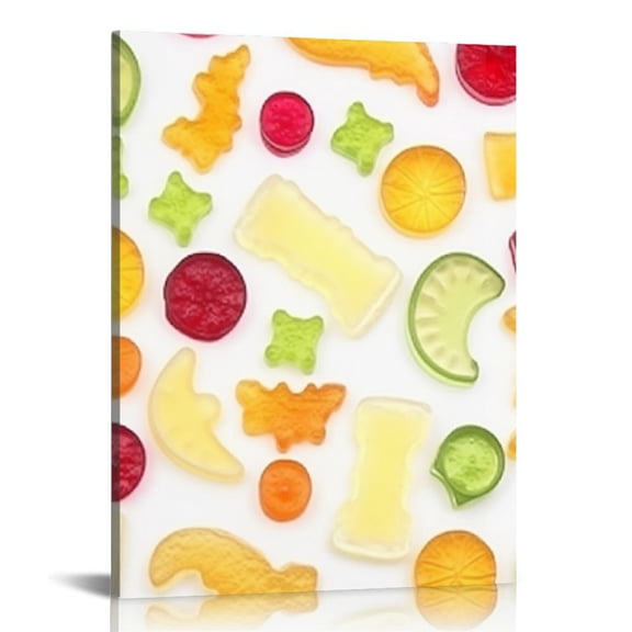 EastSmooth Canvas Wall Art Prints Picture Top view gummy candies Framed Wall Painting Modern Artwork Poster Home Decor for Living Room Office Ready to Hang