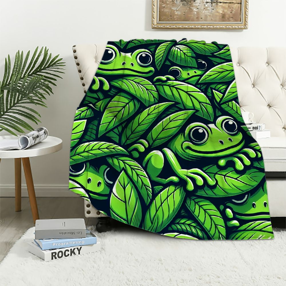 EastSmooth Cartoon Frog and Lotus Leaf Illustration Blanket Green Frog ...