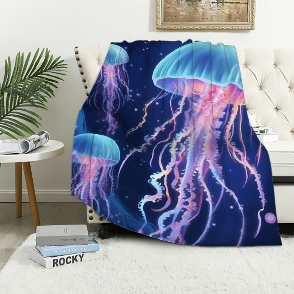 EastSmooth Children Jellyfish Blanket Jellyfish Blue Ocean Marine Life