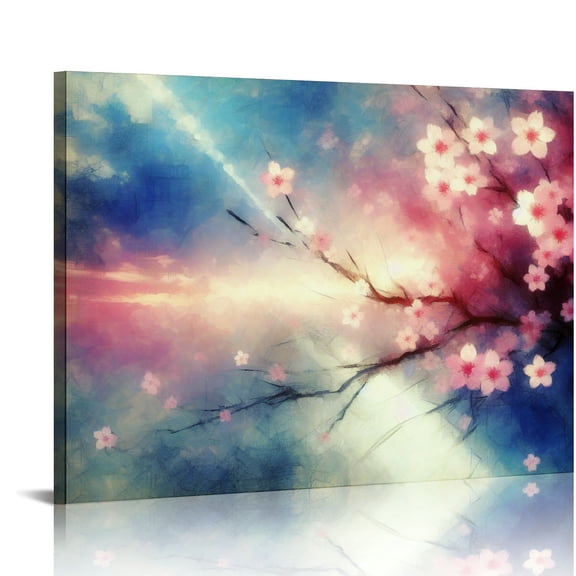 EastSmooth Chinese Plum Blossom Wall Art Pink Flower Canvas Artwork for Living Room Bedroom Bathroom Office Wall Decor Framed