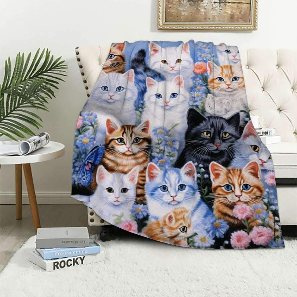 EastSmooth Collage Kitten Blanket for Bed, Throw Blanket for Unisex and Kids Super Soft Plush