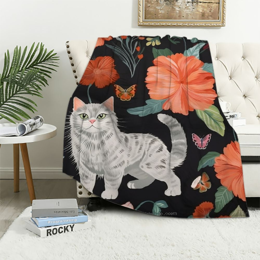 EastSmooth Cute Cat Blanket for Girls Women,Cartoon Kawaii Cats with