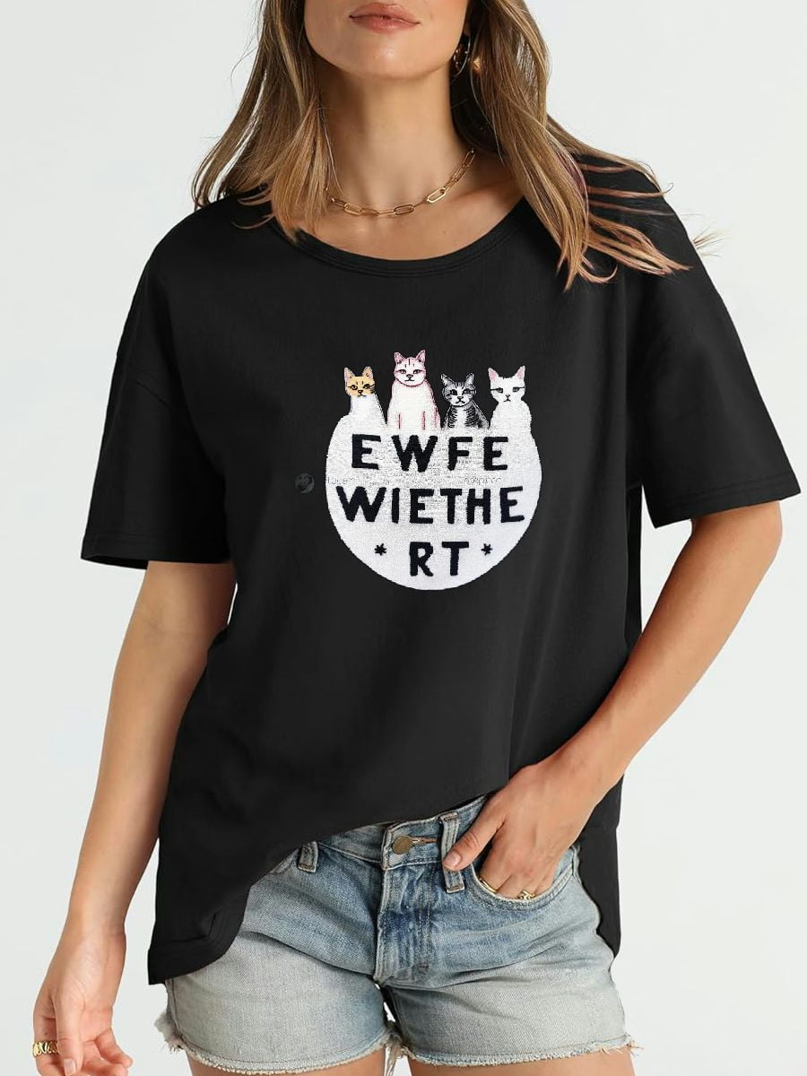 EastSmooth Cute Cat Classic Crew Neck TShirt Women's Casual Workout