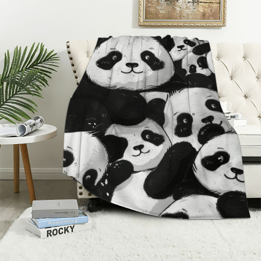 EastSmooth Cute Panda Throw Cartoon Pandas Pattern Flannel Blanket