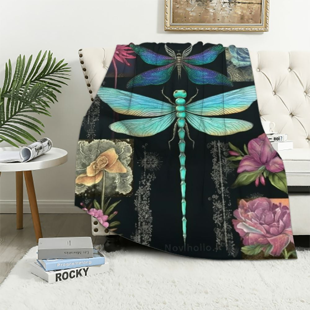 EastSmooth Dragonfly Gifts Blanket Dragonfly Decor Throw Blankets Cozy