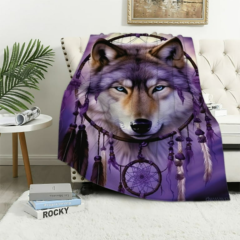 QCPP Dreamcatcher Wolf Blanket for Bed Dreamcatcher Throw Blanket for Women Men and Kids Super Soft Plush Wolf Blanket Throw Blanket