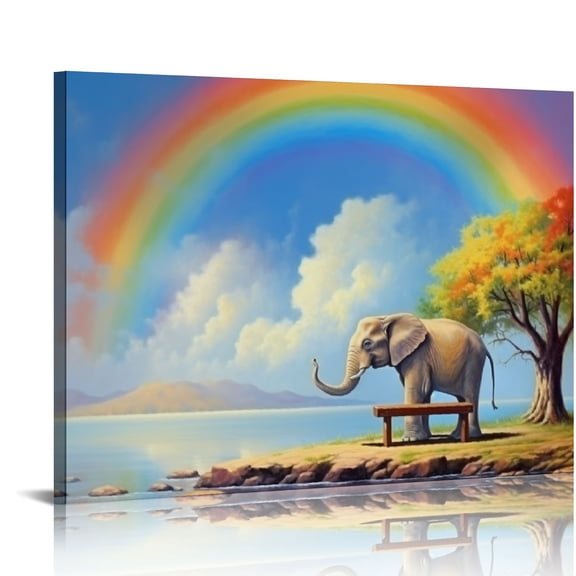 EastSmooth  Elephant Abstract Pictures Canvas Wall Art For Bedroom Rainbow Elephant Print Wall Art for Modern Home Bedroom Decor Ready to Hang