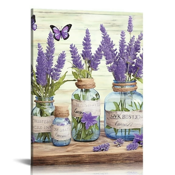 EastSmooth Farmhouse Bathroom Decor Wall Art Purple Lavender Bathroom Pictures for Wall Rustic Country Bathroom Canvas Prints Bathroom Sign Painting Framed Artwork Decor for Bathroom Bedroom
