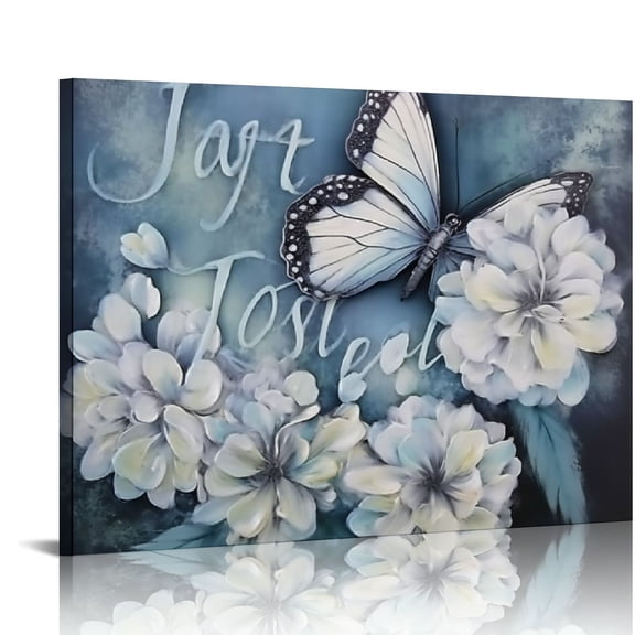 EastSmooth Farmhouse Blue Butterfly Flower Decor Wall Art Vintage Rustic Country Butterfly Just Breathe Pictures Wall Decor Canvas Painting Prints Artwork Home Decorations Framed for Bathroom Bedroom