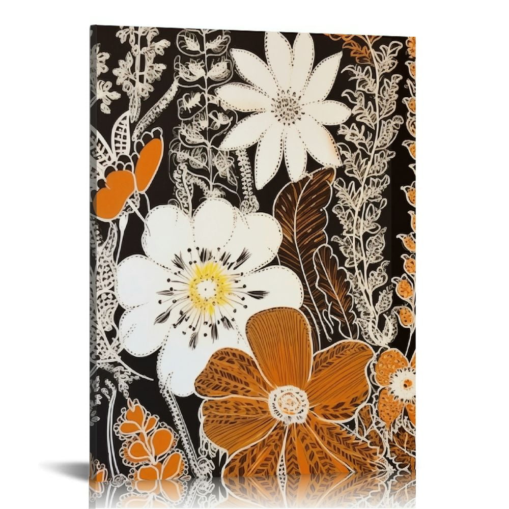 EastSmooth Farmhouse Botanical Floral Wall Decor Beige Flower Plant Wall Decor Canvas Painting, Minimalist Boho Wall Art for Living Room Bedroom Kitchen, Vintage Bathroom Decor Wall Art
