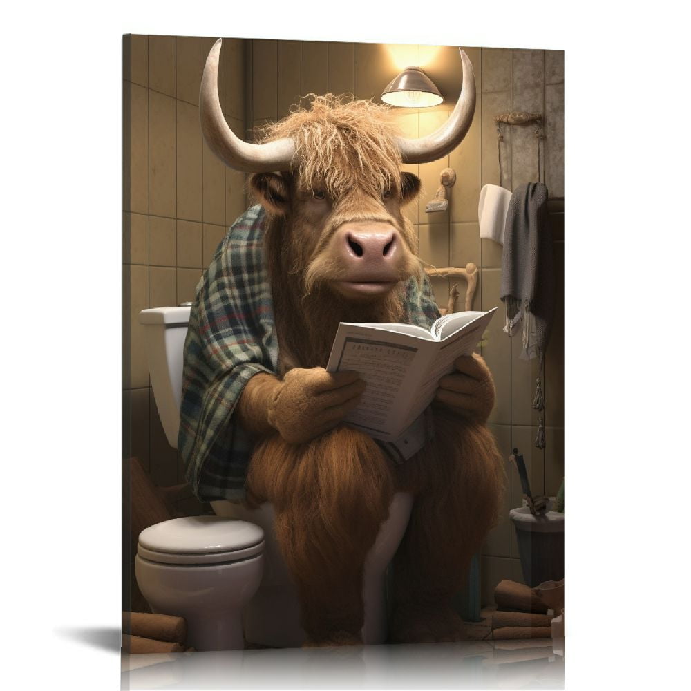 Lingy Farmhouse Highland Cow Wall Art Cow Bathroom Pictures Decor