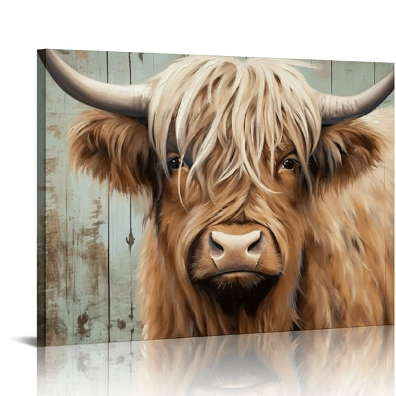 EastSmooth Farmhouse Wall Art Highland Cow Wall Decor Canvas Print Brown Vintage Painting Suitable as a gift and home decor, can be hung in bedroom kitchen bathroom dining room living room