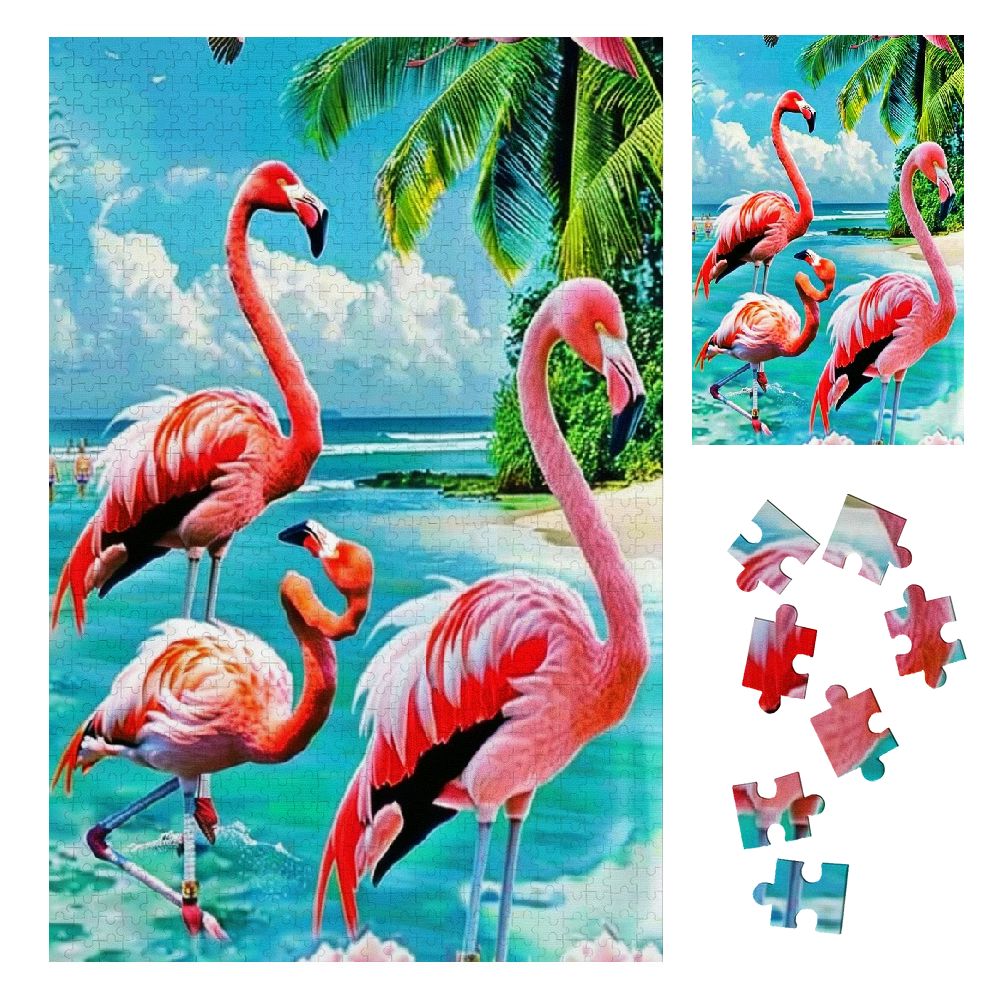 EastSmooth Flamingos Palm Trees Beach Wooden Jigsaw Puzzle Vertical ...