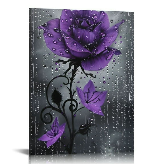 EastSmooth Flower Posters Bathroom Flower Wall Art Purple Rose Butterfly Wall Modern Canvas Art Canvas Painting Posters and Prints Wall Art Pictures for Living Room Bedroom Decor (No Framed)