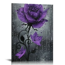 EastSmooth Flower Posters Bathroom Flower Wall Art Purple Rose Butterfly Wall Modern Canvas Art Canvas Painting Posters and Prints Wall Art Pictures for Living Room Bedroom Decor (No Framed)