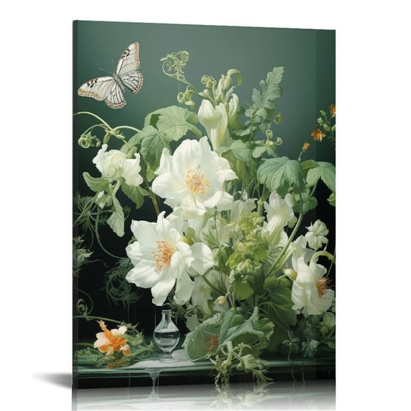 EastSmooth Flowers Canvas Wall Art White Elegant Modern Picture Gold Foil Rustic Painting Colorful Turquoise Floral Large Teal Artwork for Living Room Bedroom Bathroom Dining Room Home Office Decor