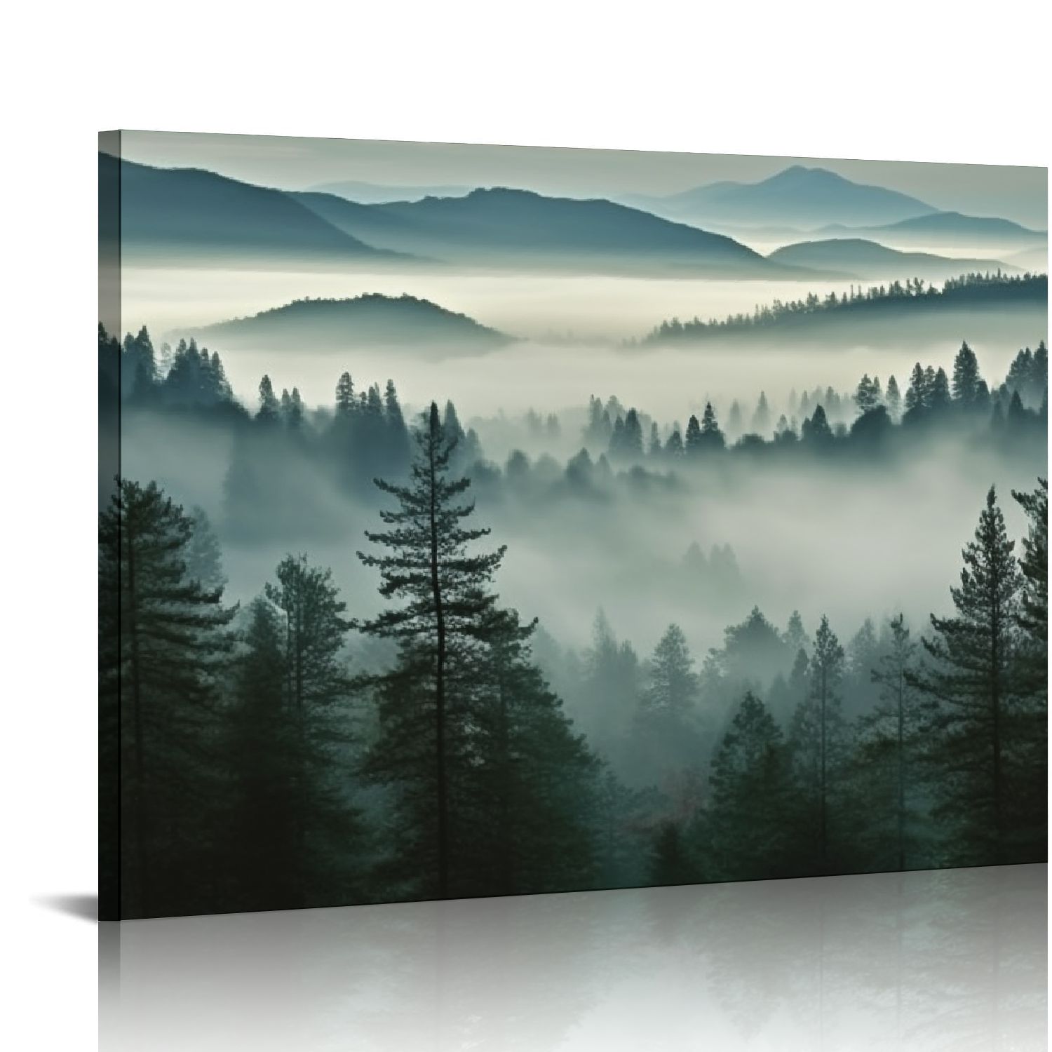 EastSmooth Foggy Forest Canvas Wall Art Indigo Misty Forest Pictures