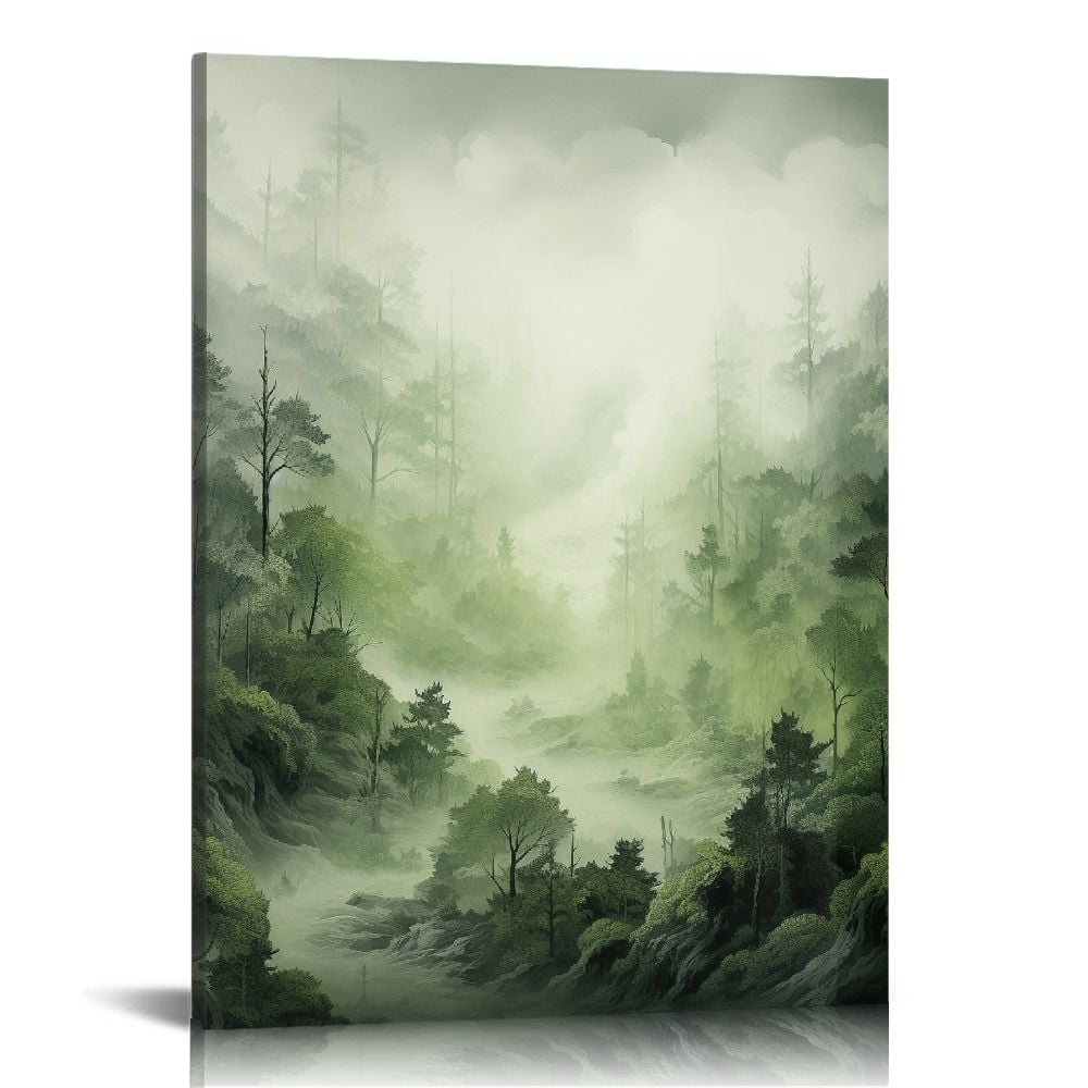 EastSmooth Foggy Forest Wall Art Prints Watercolor Mountain Canvas Wall ...