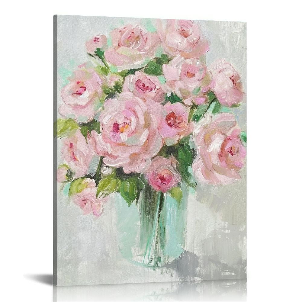 EastSmooth Framed Pink Flowers Canvas Prints Wall Art Roses in Vase ...
